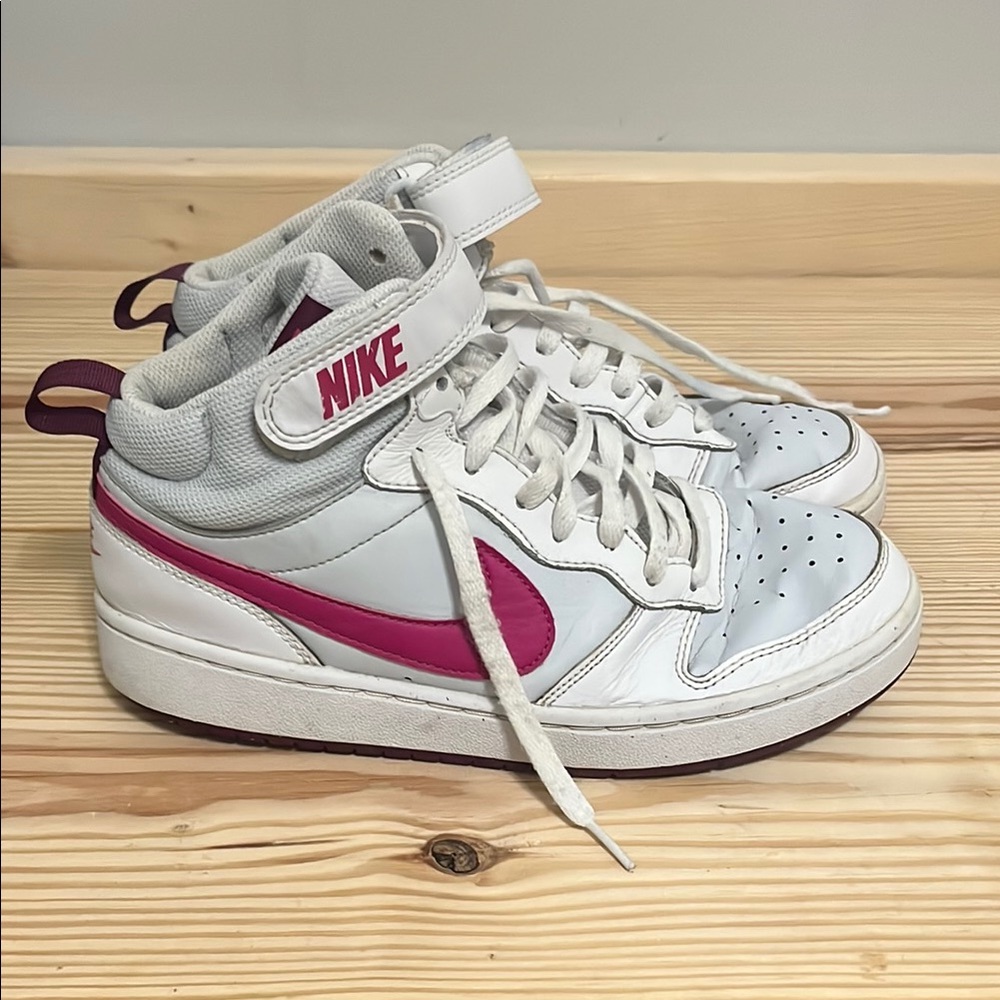 Nike White and Pink High-Top Sneakers
